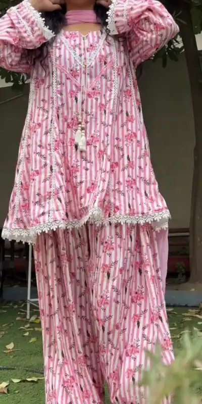 Classic Pink Natural Crap Printed Work Salwar Suit