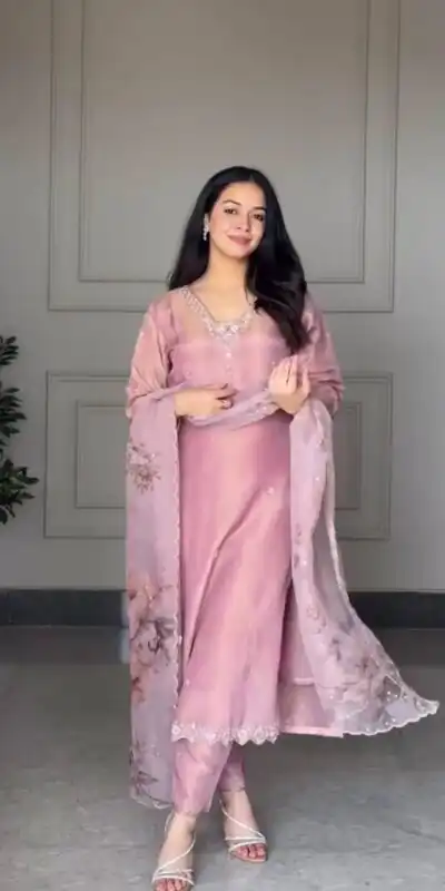 Classic Pink Natural Crap Sequence Work Salwar Suit