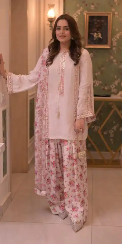 Classic White Natural Crap Sequence Work Salwar Suit