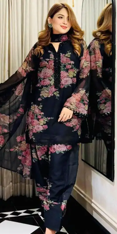 Fancy Black Faux Georgette Digital Print Salwar Suit