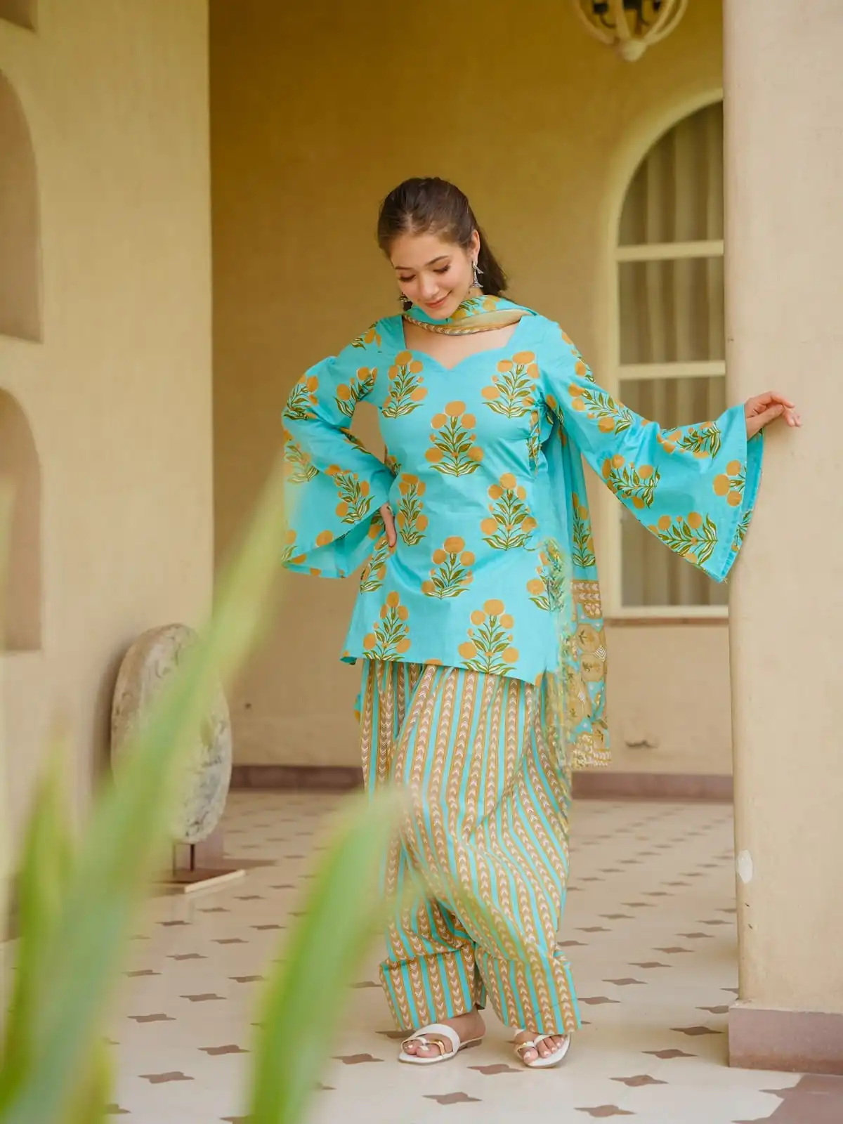 Fancy Firozi Cambric Cotton Printed Salwar Suit