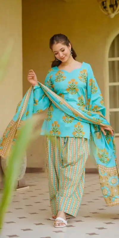 Fancy Firozi Cambric Cotton Printed Salwar Suit