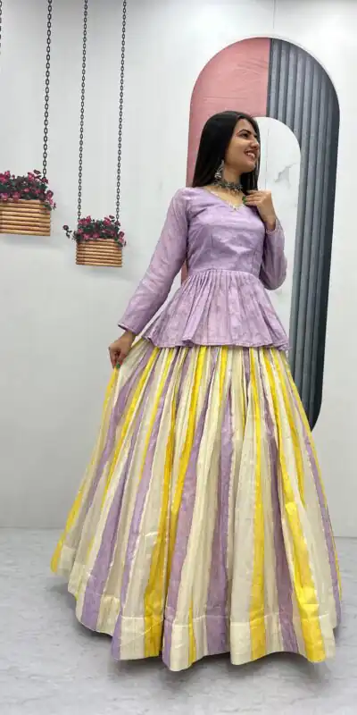 Fancy Lavender Jacquard Silk Lace Work Lehenga Choli