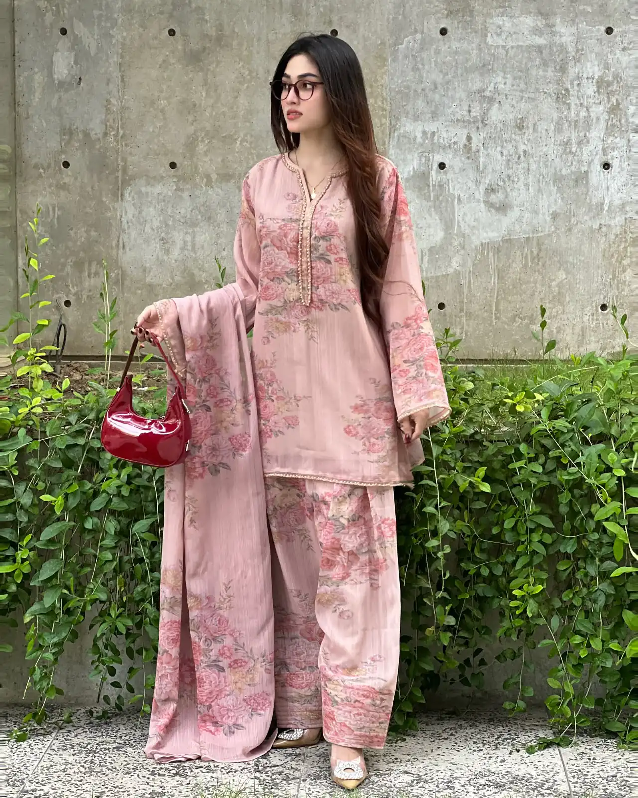 Fancy Light Pink Faux Georgette Digital Print Salwar Suit