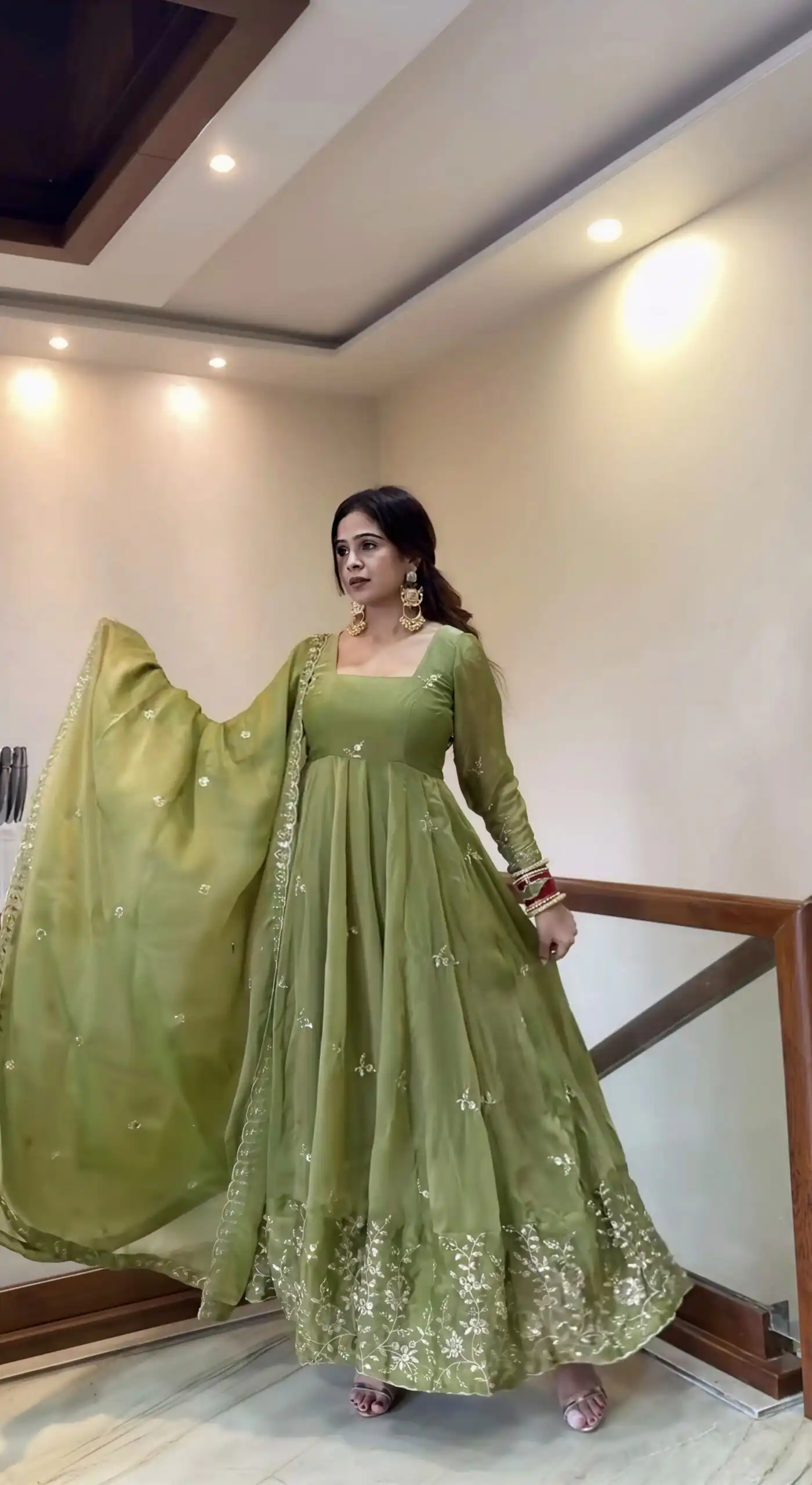 Fancy Mehendi Fendy Silk Embroider Sequins Work Gown