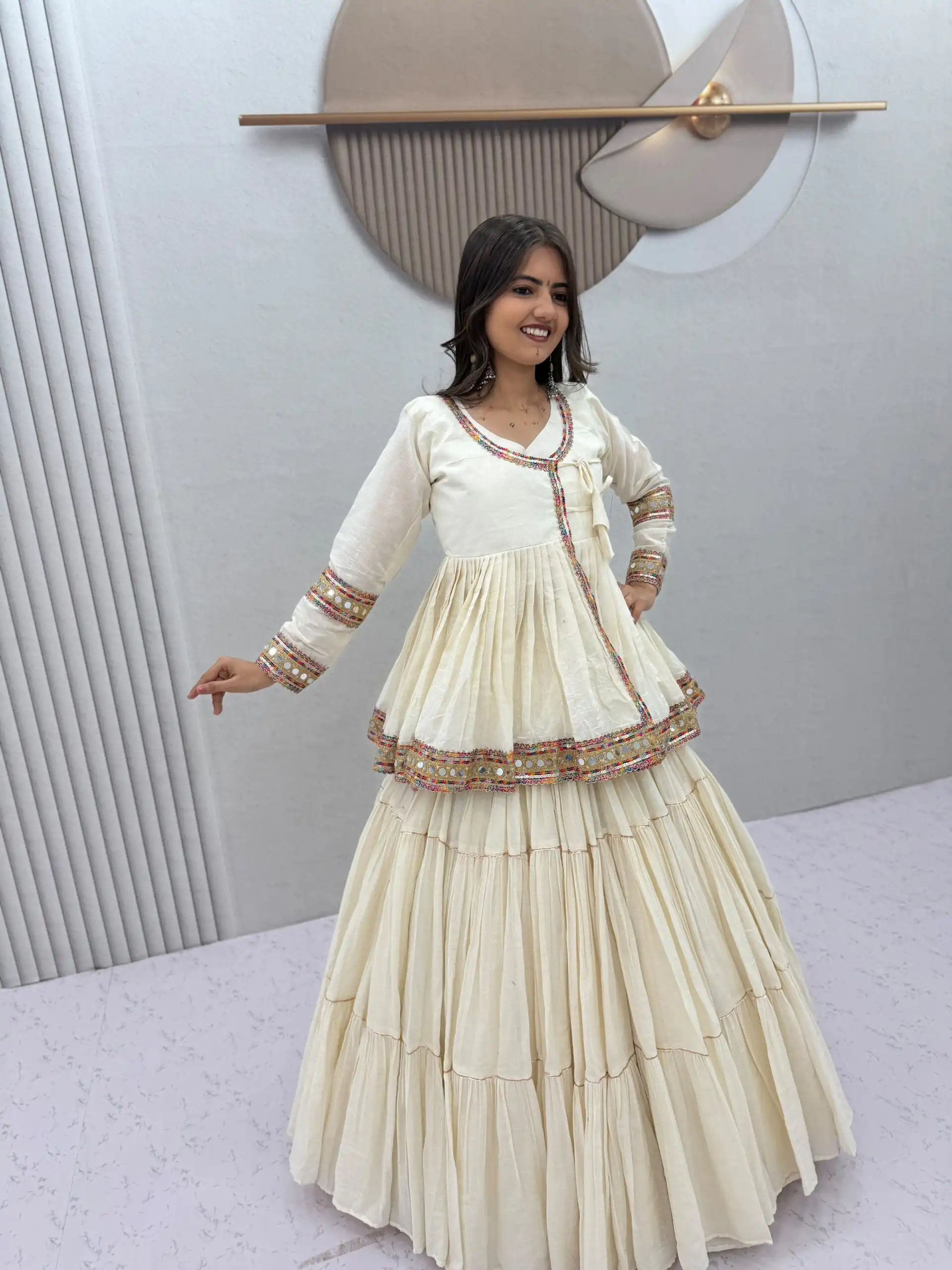 Fancy Off White Pure Cotton Lace Work Lehenga Choli