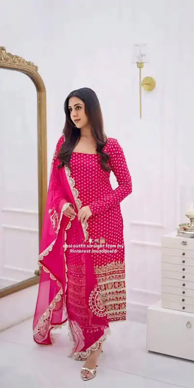 Fancy Pink Faux Georgette Sequences Work Salwar Suit