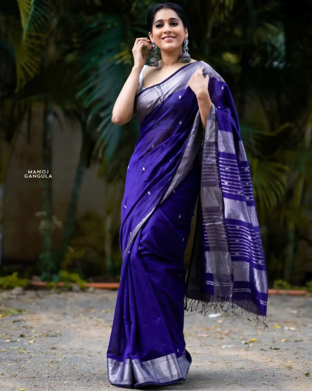 Fancy Royal Blue Soft Lichi Silk Lace Work Saree
