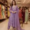 Graceful Lavender Mul Chanderi Silk Thread Work Salwar Suit