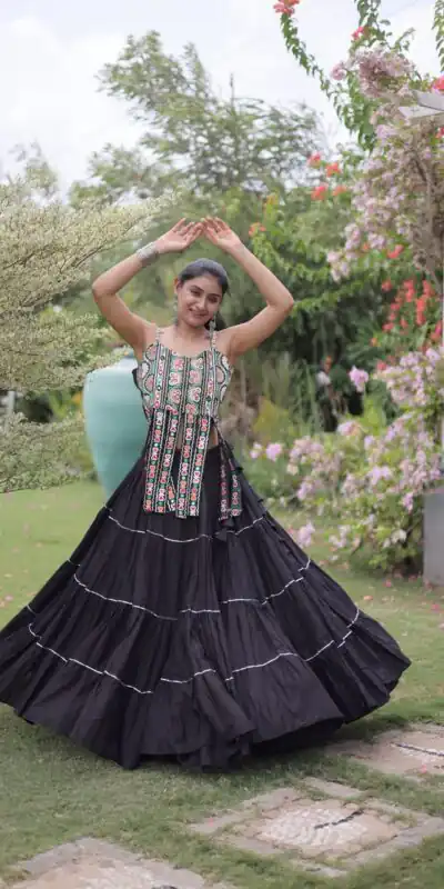 Grand Black Kora Cotton Kutchi Patch Work Lehenga Choli