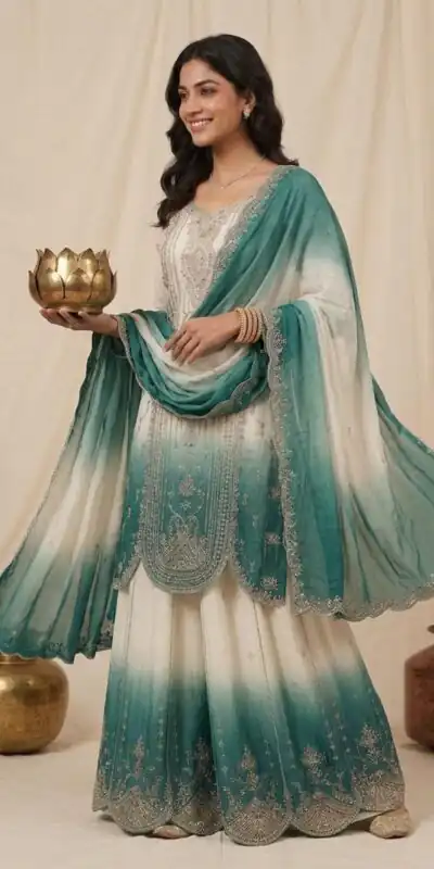 Grand Firozi Star Georgette Embroider Work Salwar Suit