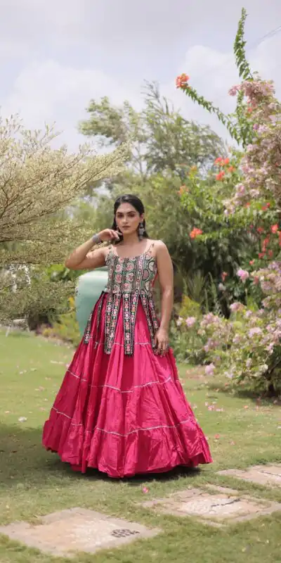 Grand Pink Kora Cotton Kutchi Patch Work Lehenga Choli