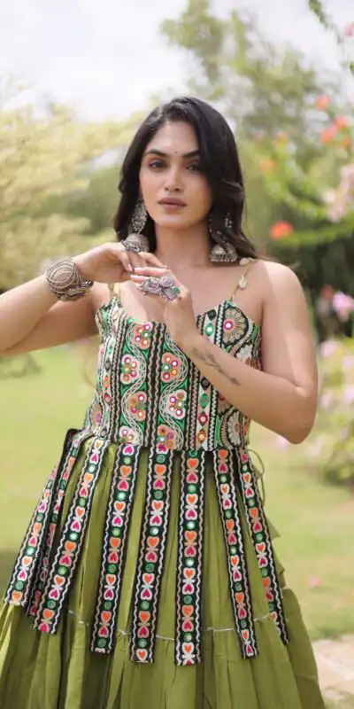 Grand Pista Kora Cotton Kutchi Patch Work Lehenga Choli
