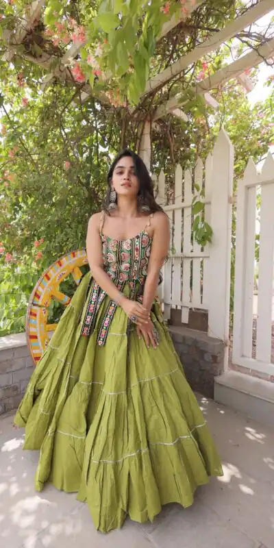 Grand Pista Kora Cotton Kutchi Patch Work Lehenga Choli