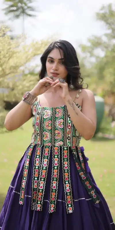 Grand Purple Kora Cotton Kutchi Patch Work Lehenga Choli