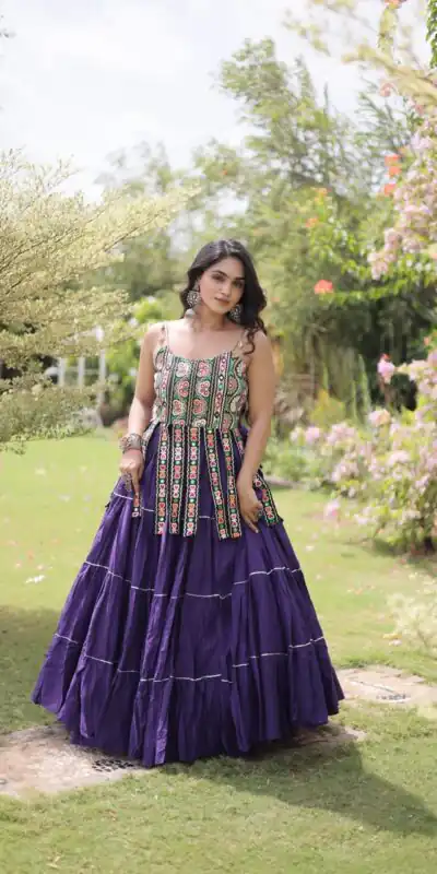 Grand Purple Kora Cotton Kutchi Patch Work Lehenga Choli