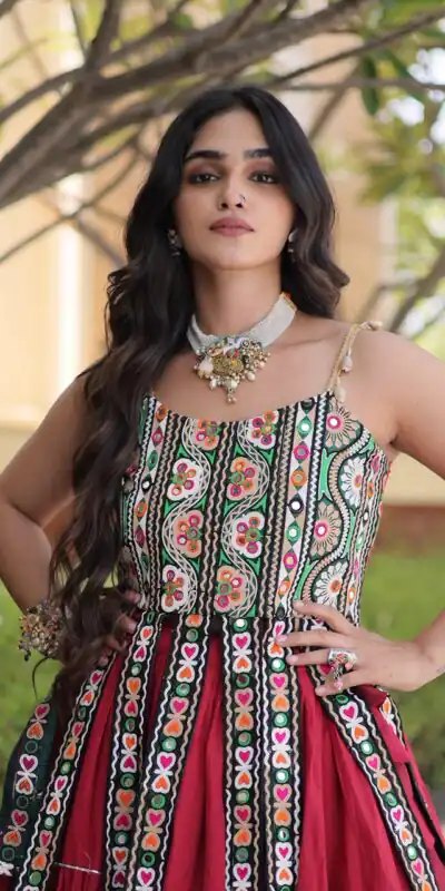 Grand Red Kora Cotton Kutchi Patch Work Lehenga Choli