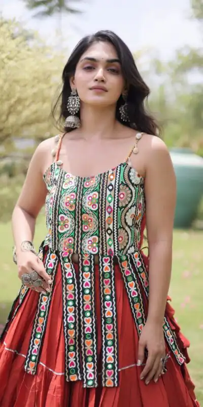Grand Rust Kora Cotton Kutchi Patch Work Lehenga Choli