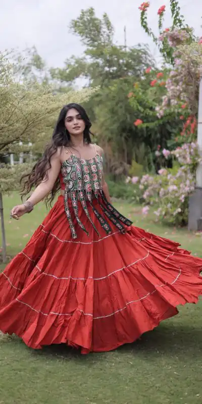 Grand Rust Kora Cotton Kutchi Patch Work Lehenga Choli