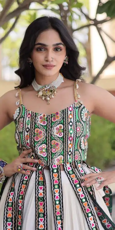 Grand White Kora Cotton Kutchi Patch Work Lehenga Choli