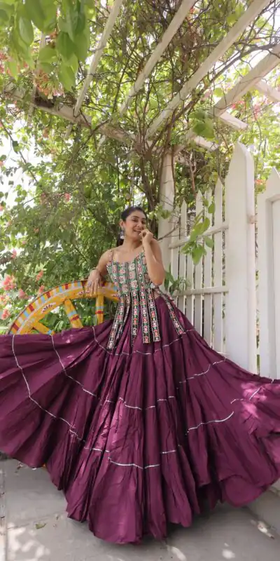 Grand Wine Kora Cotton Kutchi Patch Work Lehenga Choli