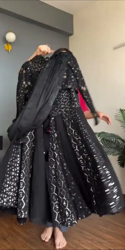 Magical Black Faux Georgette Sequence Work Salwar Suit