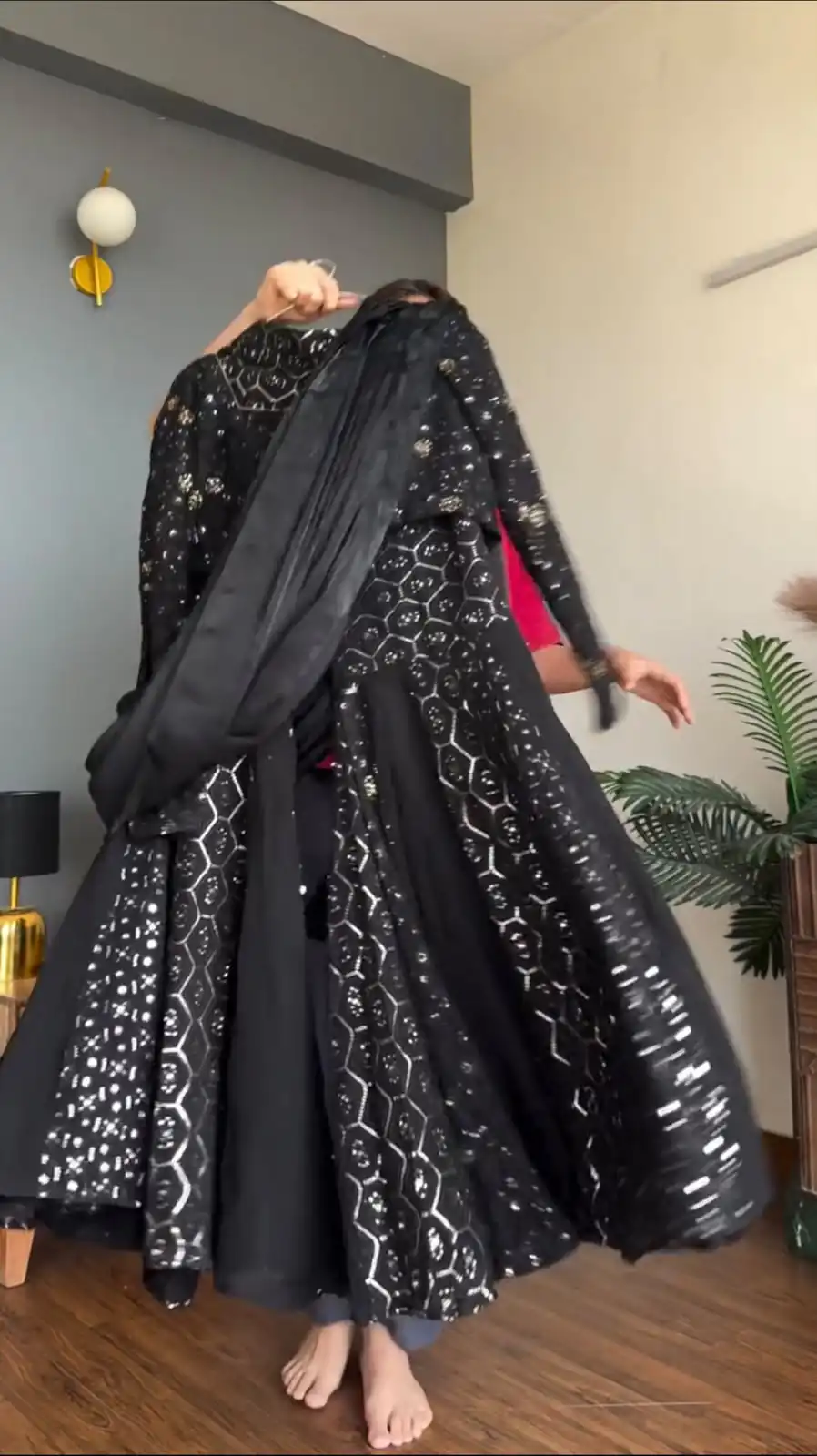 Magical Black Faux Georgette Sequence Work Salwar Suit
