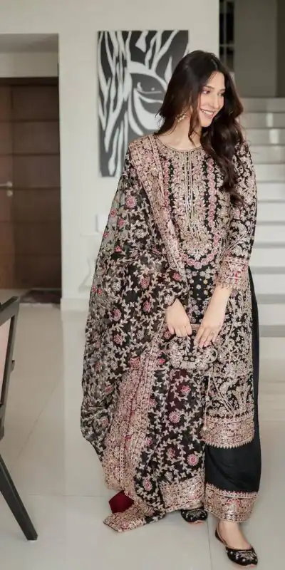 Magical Black Faux Georgette Sequences Work Salwar Suit