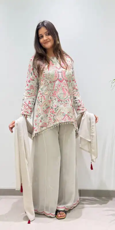 Magical Grey Faux Georgette Sequence Work Salwar Suit