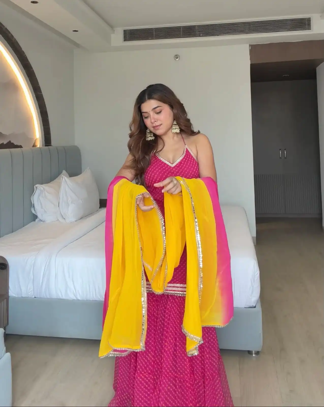 Magical Pink Faux Georgette Real Mirror Work Salwar Suit