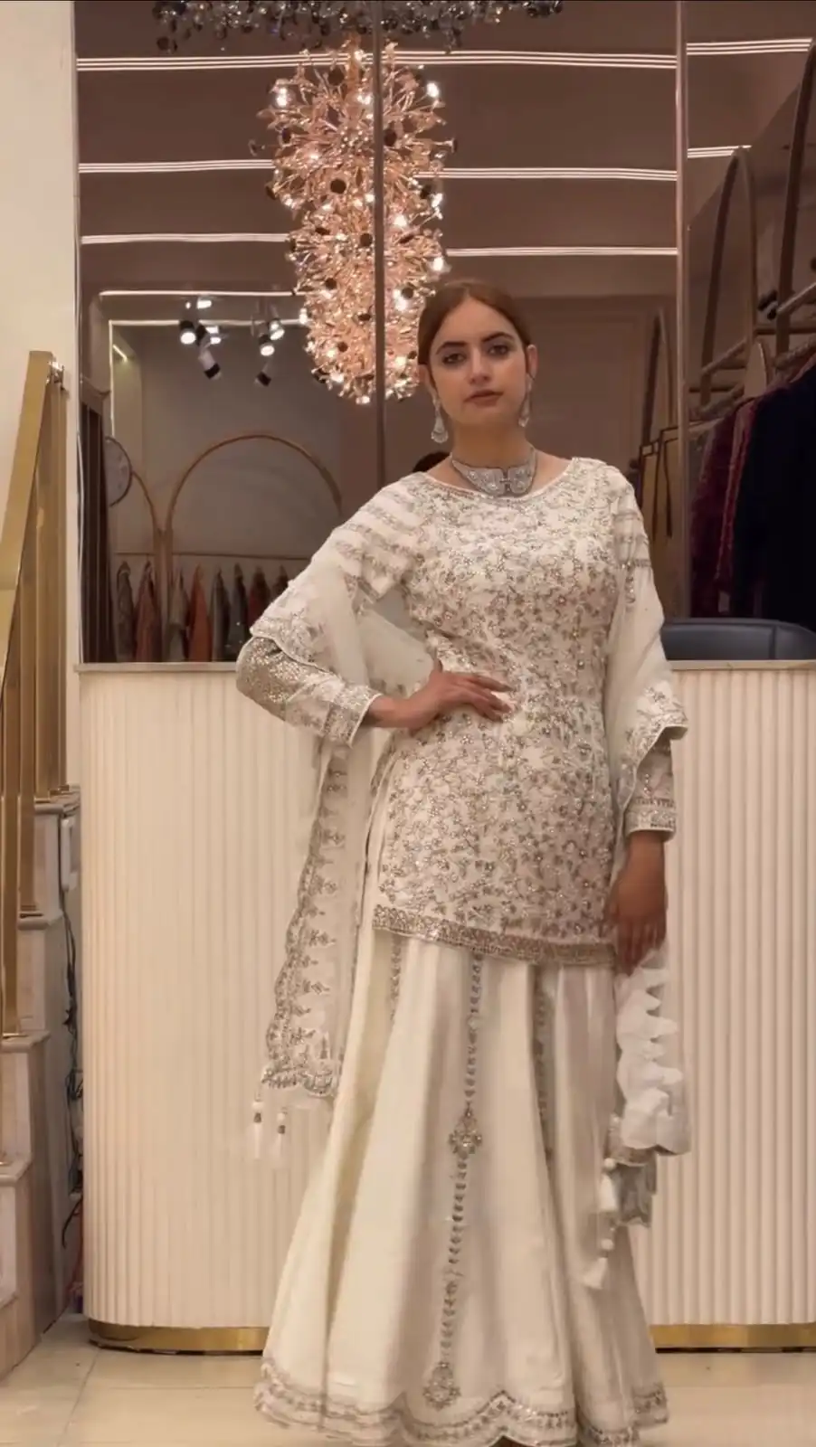 Magical White Faux Georgette Hand Work Salwar Suit