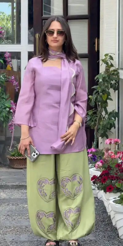 Nice Lavender Mal Chanderi Cotton Embroider Work Salwar Suit