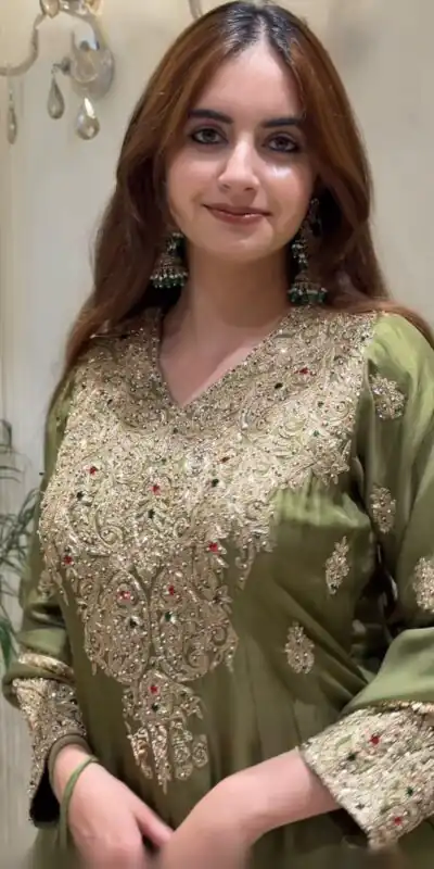 Nice Mehandi Roman Silk Sequences Work Salwar Suit