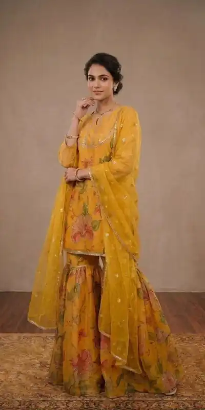 Nice Yellow Soft Organza Embroidery Work Salwar Suit