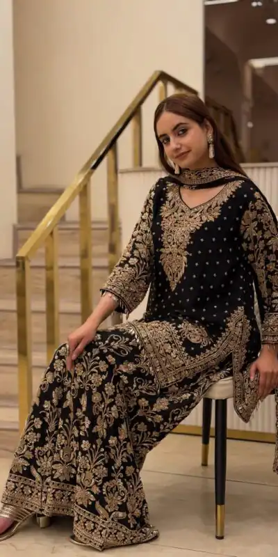 Perfact Black Faux Georgette Sequences Work Salwar Suit