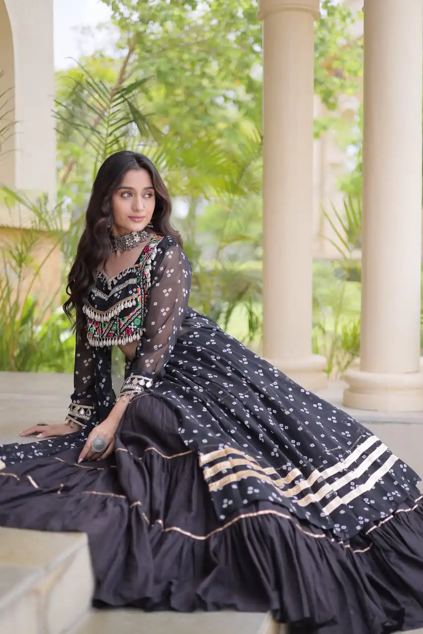 Perfect Black Faux Georgette Patchwork Work Lehenga Choli