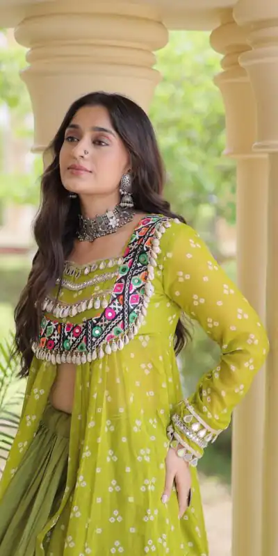 Perfect Mahendi Faux Georgette Patchwork Work Lehenga Choli
