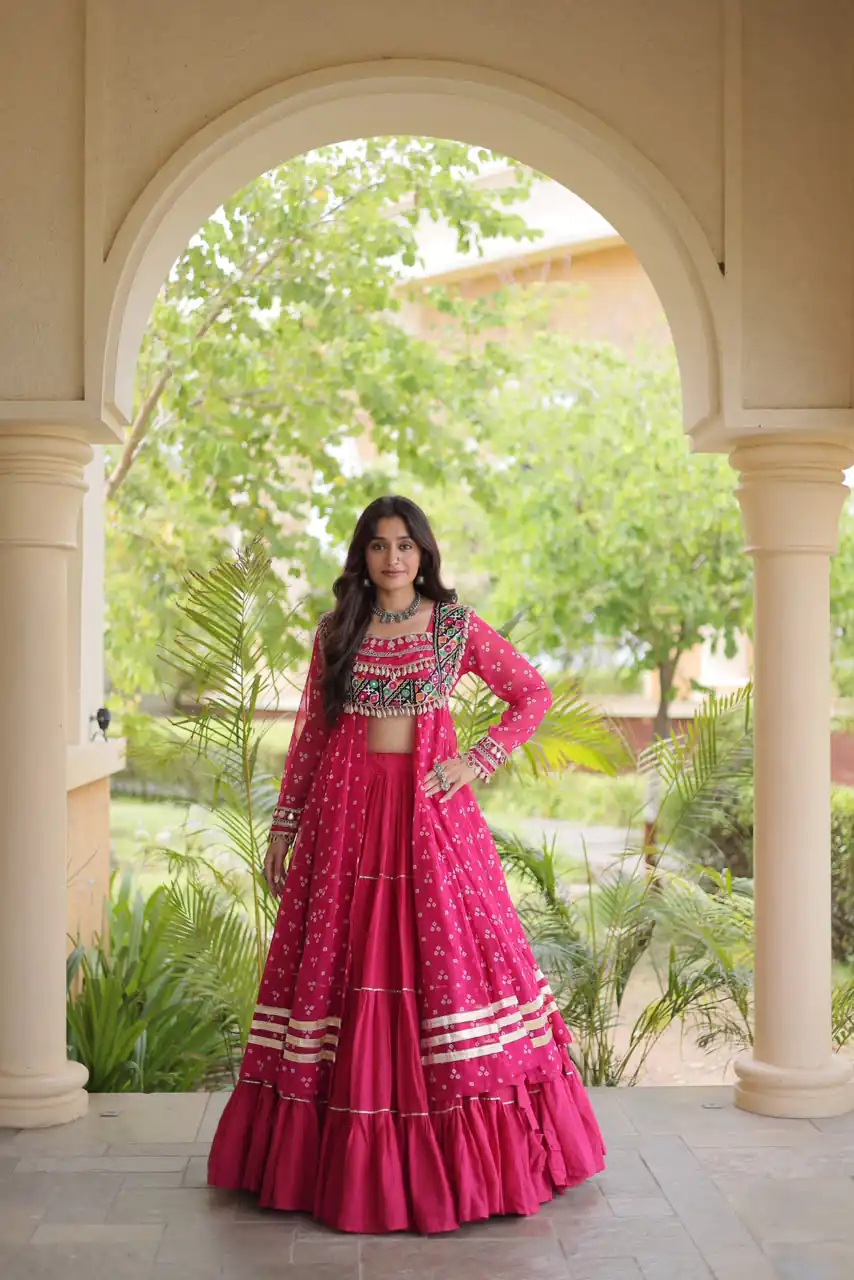 Perfect Pink Faux Georgette Patchwork Work Lehenga Choli