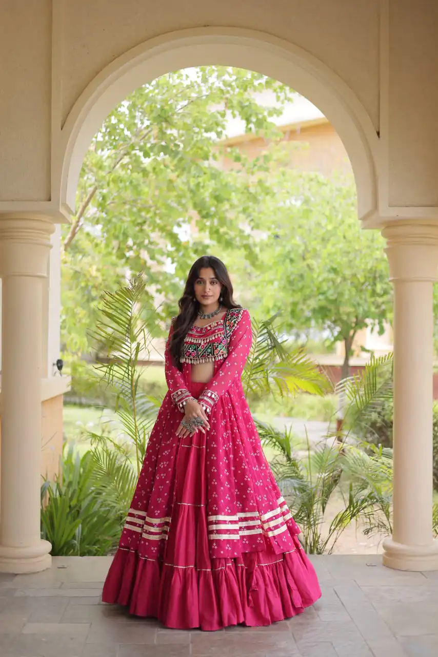 Perfect Pink Faux Georgette Patchwork Work Lehenga Choli