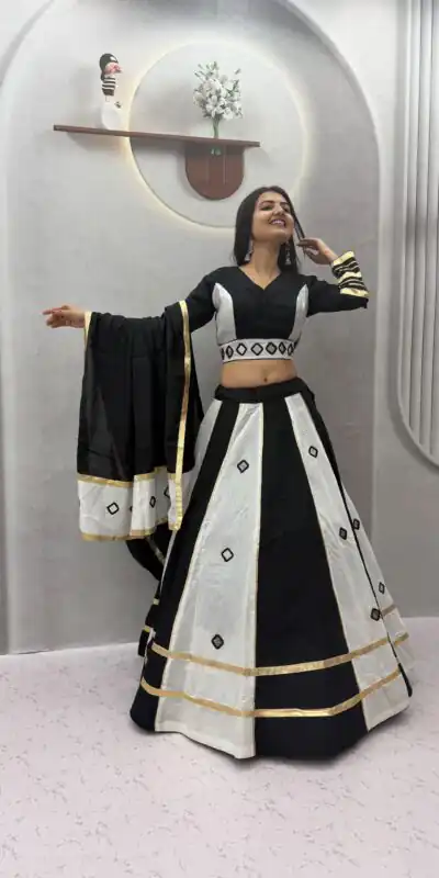 Perfect White Roman Silk Mirror Work Lehenga Choli