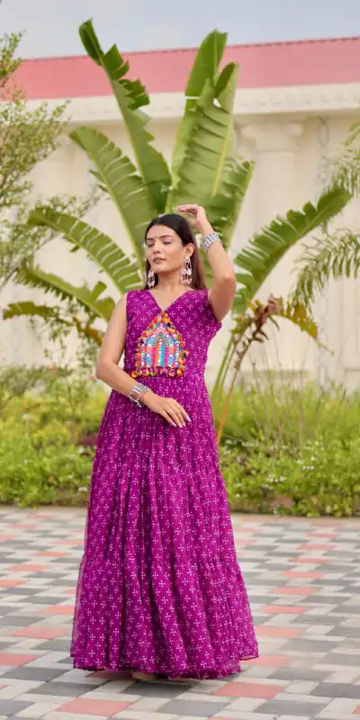 Perfect Wine Faux Georgette Thread Work Gown