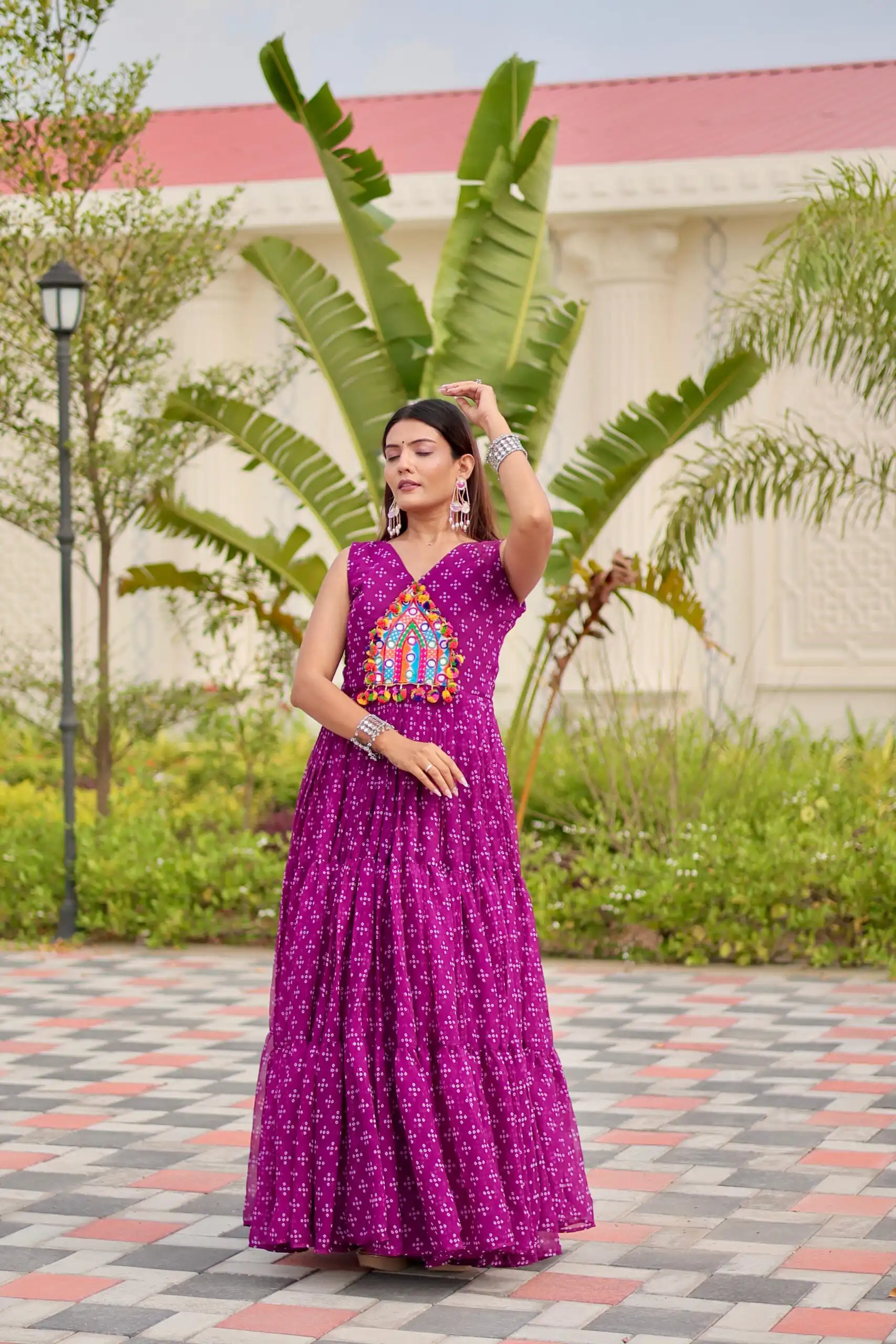 Perfect Wine Faux Georgette Thread Work Gown