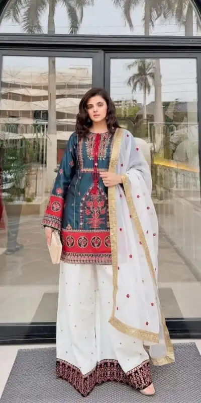 Pretty Blue Natural Silk Embroider Work Salwar Suit
