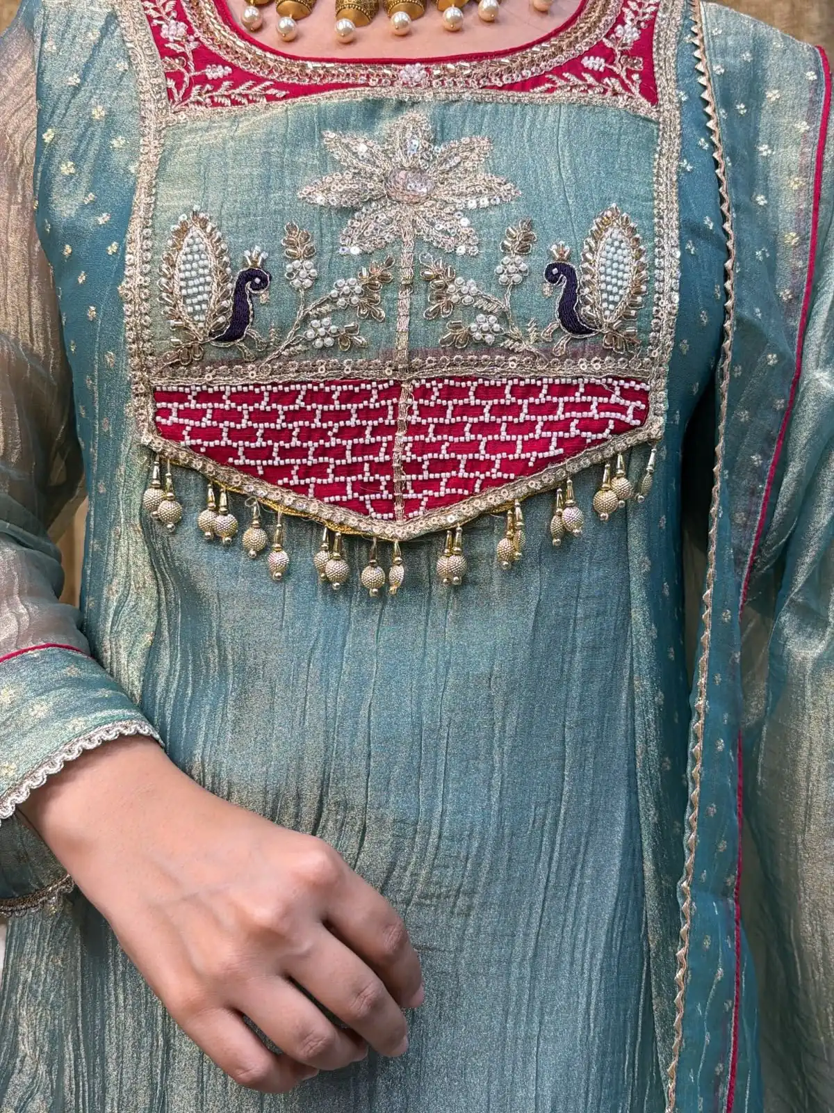 Pretty Blue Salsa Silk Embroidery Work Salwar Suit