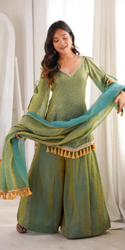 Pretty Green Doremon Crush Mirror Work Salwar Suit .
