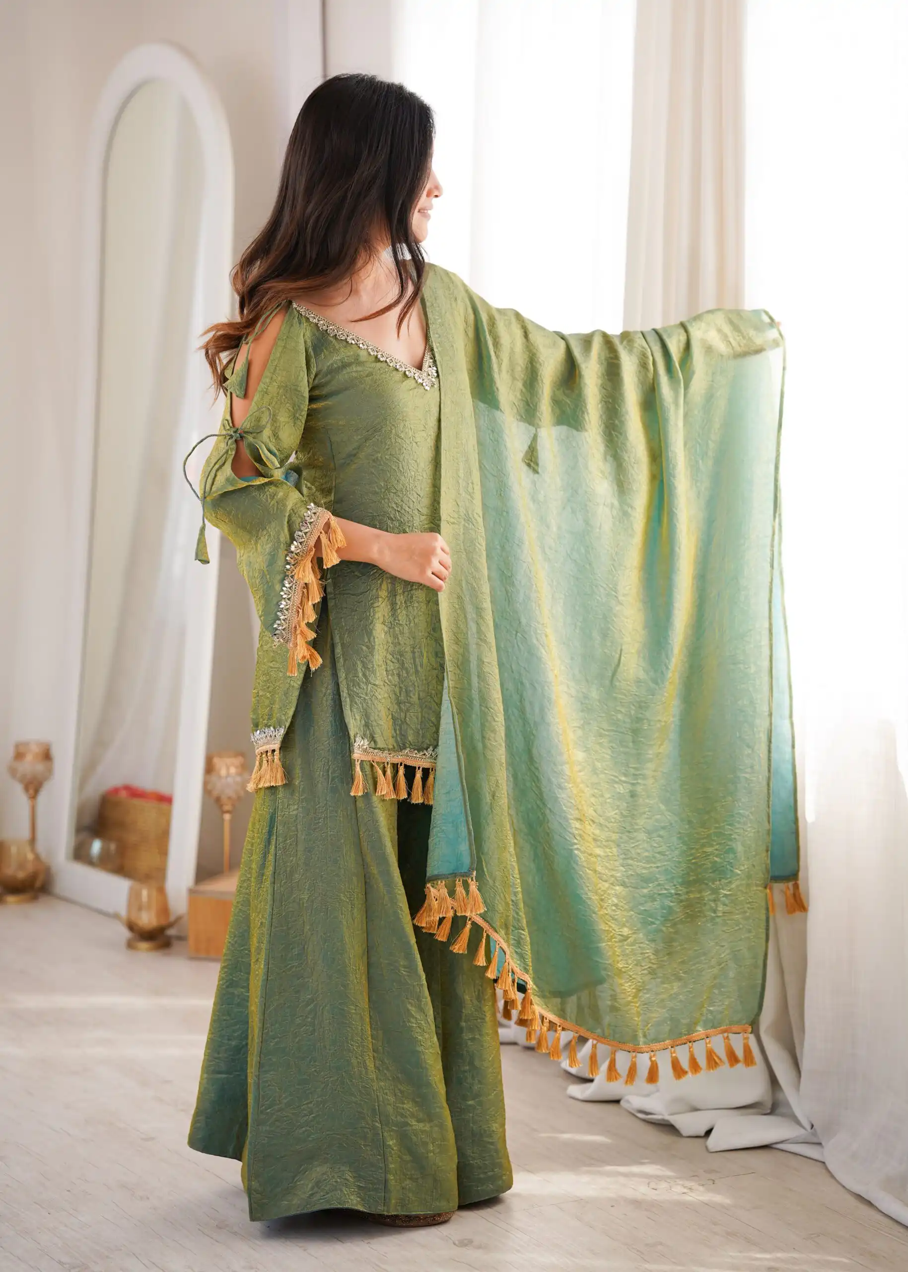 Pretty Green Doremon Crush Mirror Work Salwar Suit .
