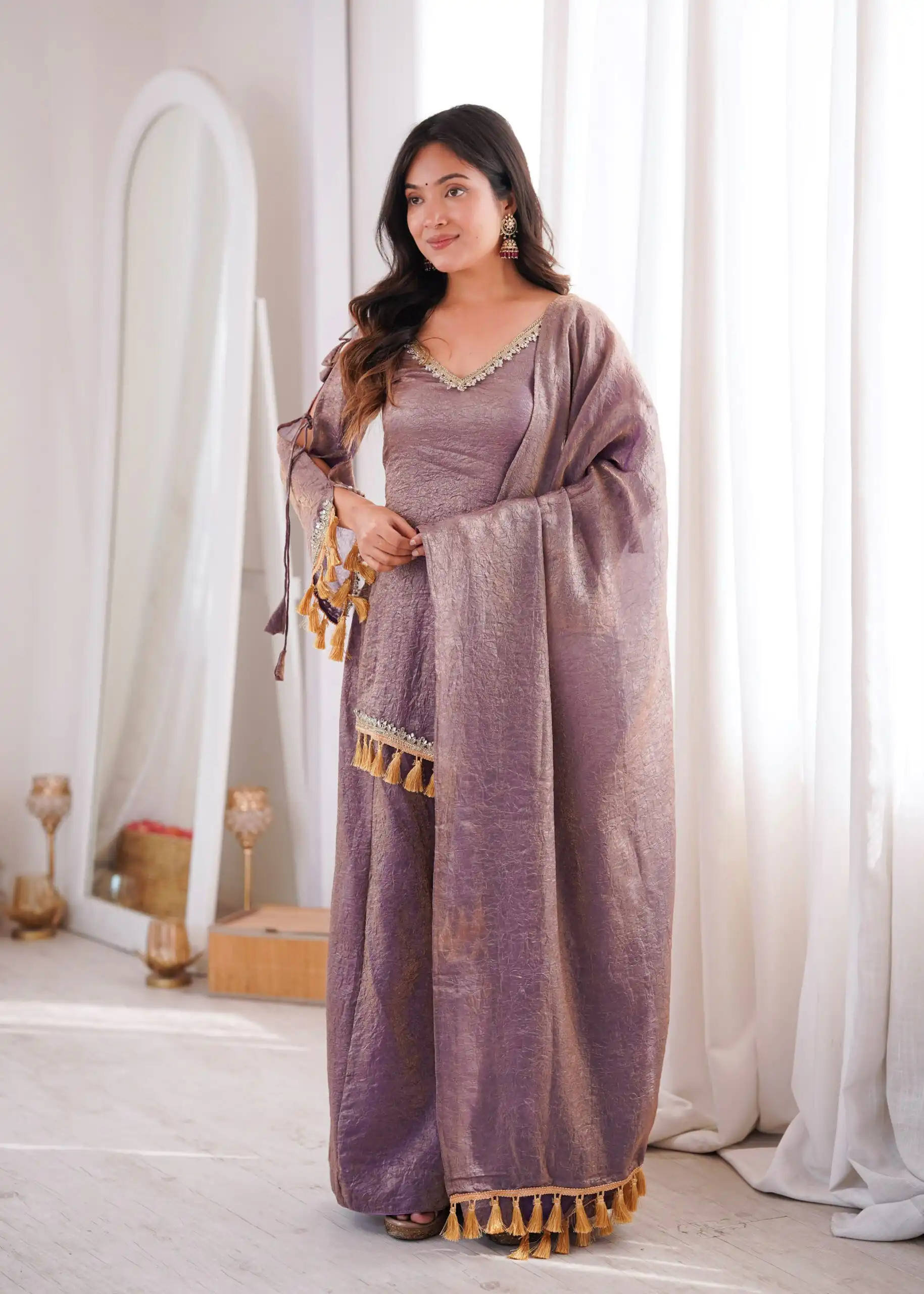 Pretty Lavender Doremon Crush Mirror Work Salwar Suit