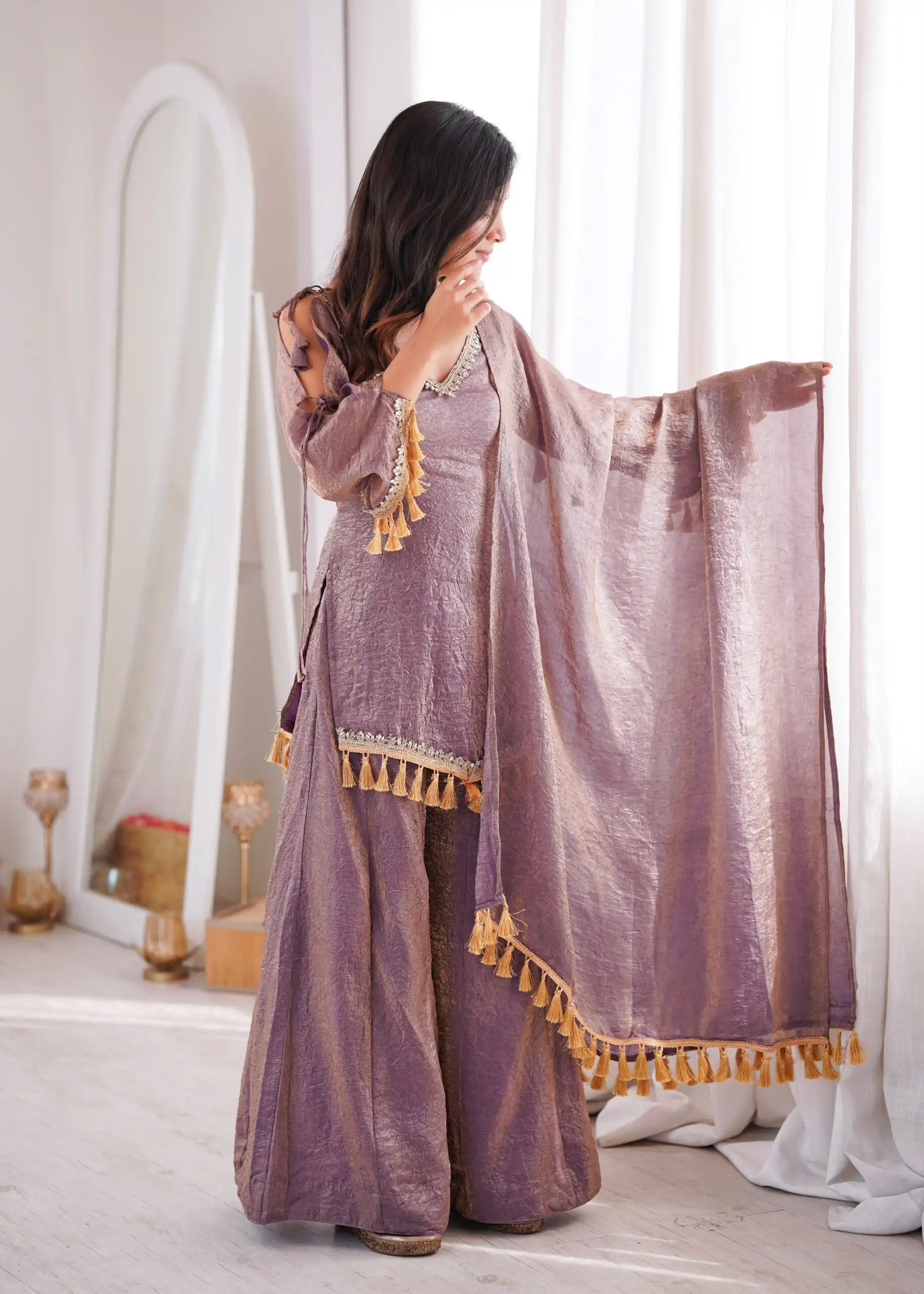 Pretty Lavender Doremon Crush Mirror Work Salwar Suit