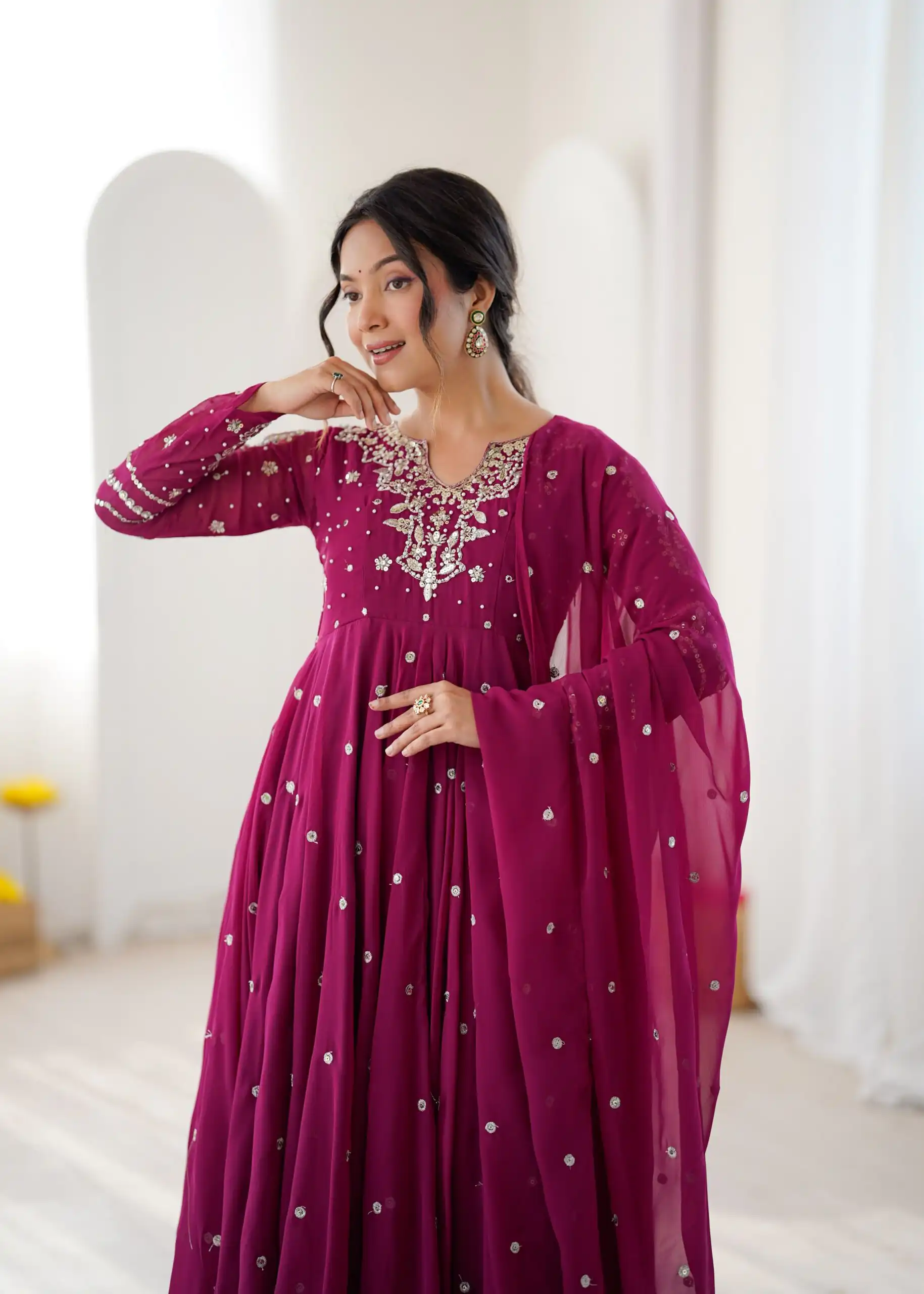 Pretty Pink Faux Georgette Embroider Work Salwar Suit