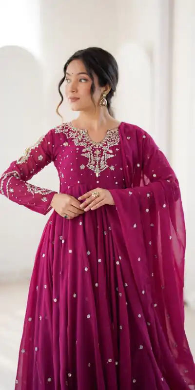 Pretty Pink Faux Georgette Embroider Work Salwar Suit